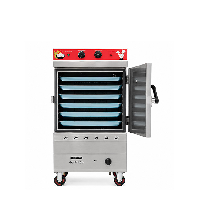 Tủ cơm công nghiệp điện gas 6 khay inox 304 TC6DGL-VN