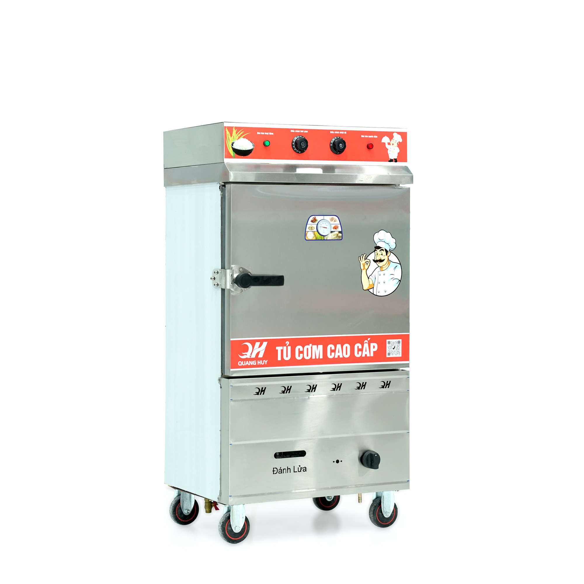 Tủ cơm công nghiệp điện gas 6 khay inox 304 TC6DGL-VN