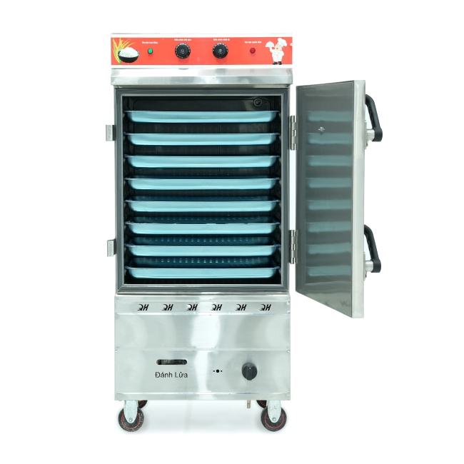 Tủ cơm công nghiệp điện gas 8 khay inox 304 TC8DGL-VN