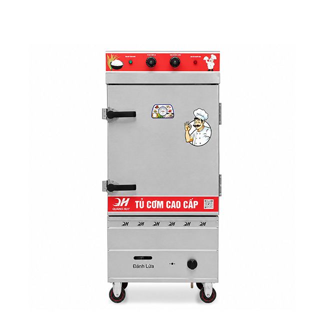 Tủ cơm công nghiệp điện gas 8 khay inox 304 TC8DGL-VN