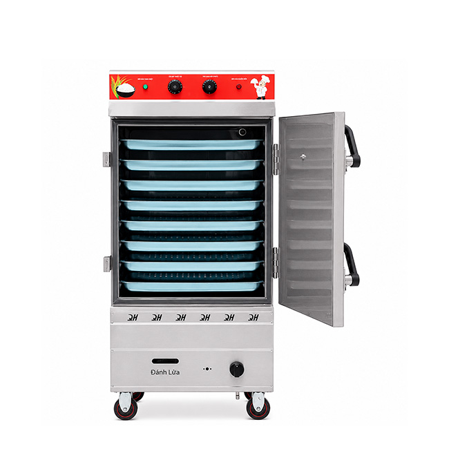 Tủ cơm công nghiệp điện gas 8 khay inox 304 TC8DGL-VN