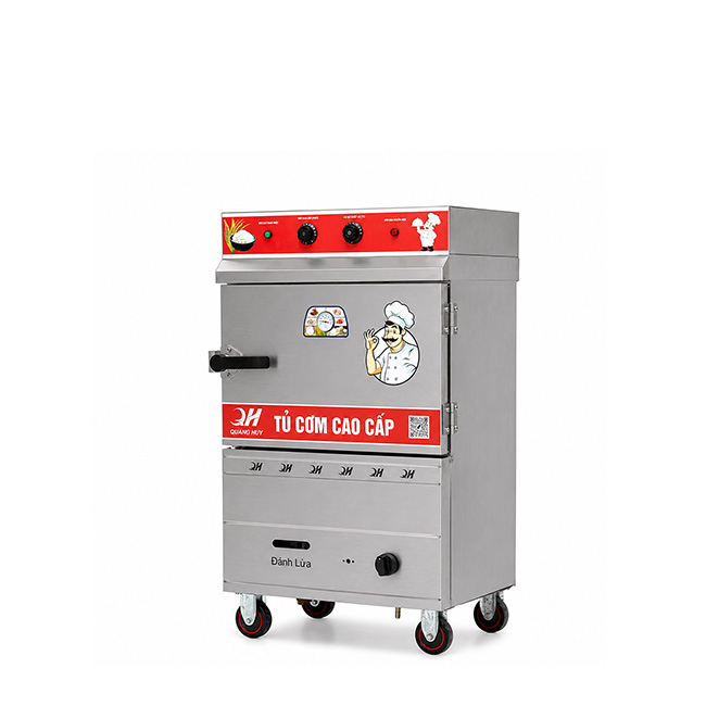 Tủ cơm công nghiệp điện gas 4 khay inox 304 TC4DGL-VN