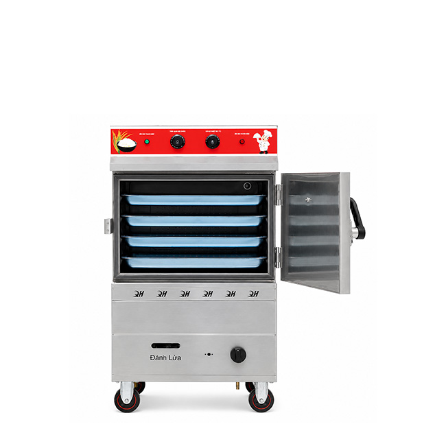 Tủ cơm công nghiệp điện gas 4 khay inox 304 TC4DGL-VN
