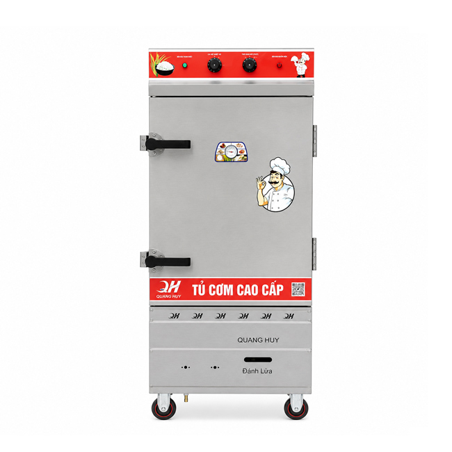 Tủ cơm công nghiệp điện gas 10 khay inox 304 TC10DGL-VN