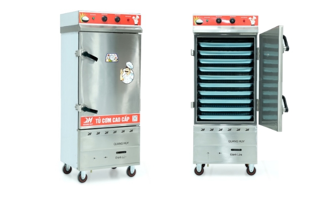 Tủ cơm công nghiệp điện gas 10 khay inox