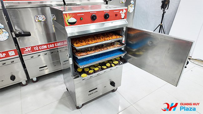 Tủ cơm công nghiệp điện gas 4 khay inox 304