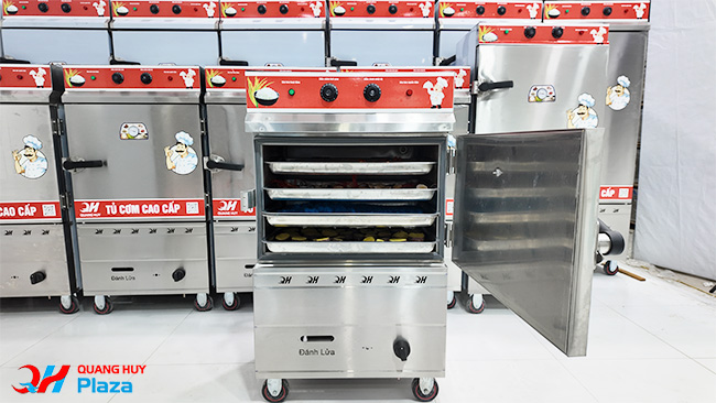 Tủ cơm công nghiệp điện gas 4 khay inox 304