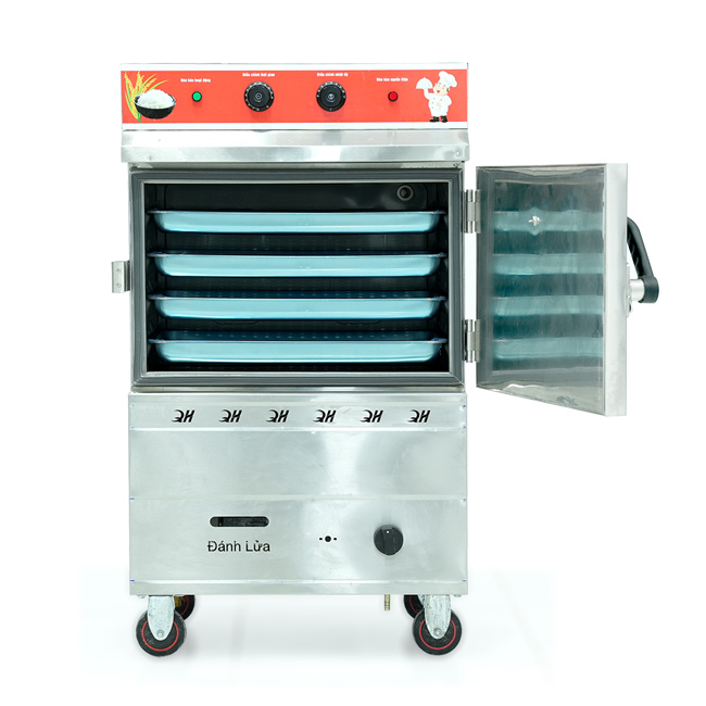 Tủ cơm công nghiệp điện gas 4 khay inox 304