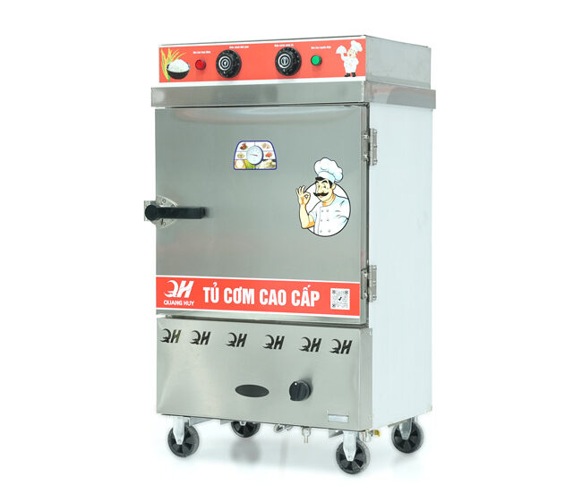 Tủ cơm công nghiệp điện gas 6 khay inox 304