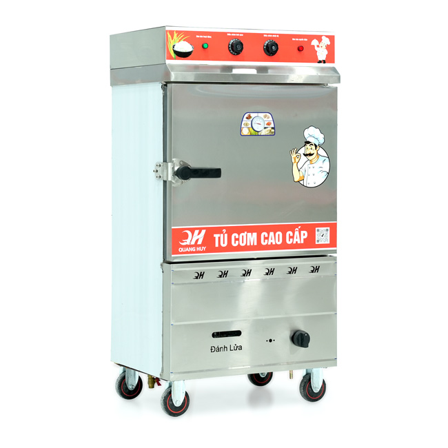 Tủ cơm công nghiệp điện gas 6 khay inox 304