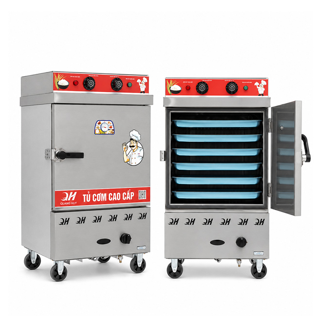 Tủ cơm công nghiệp điện gas 6 khay inox 201 TC6DGL-NK