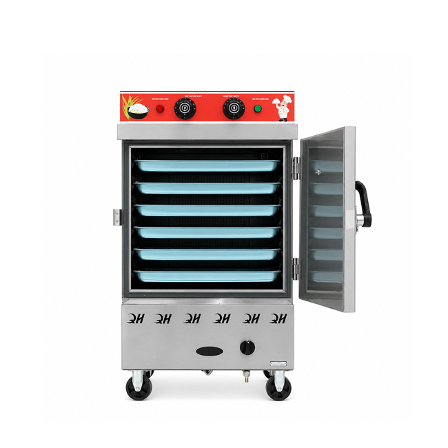 Tủ cơm công nghiệp điện gas 6 khay inox 201 TC6DGL-NK