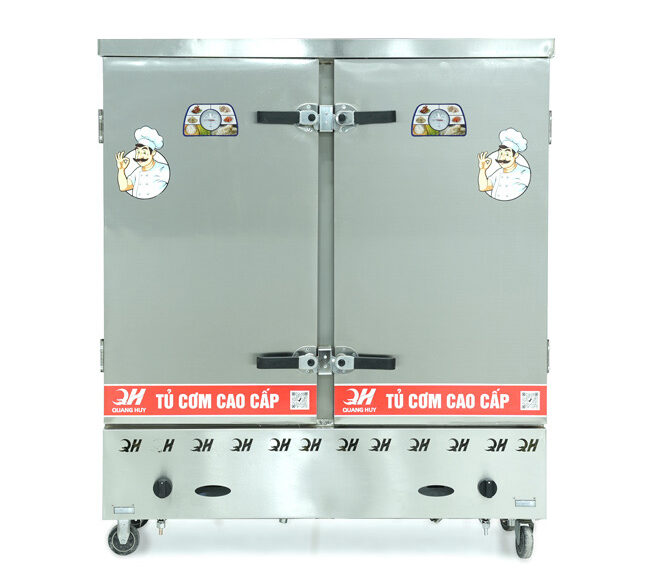 Tủ cơm công nghiệp gas 24 khay inox 304