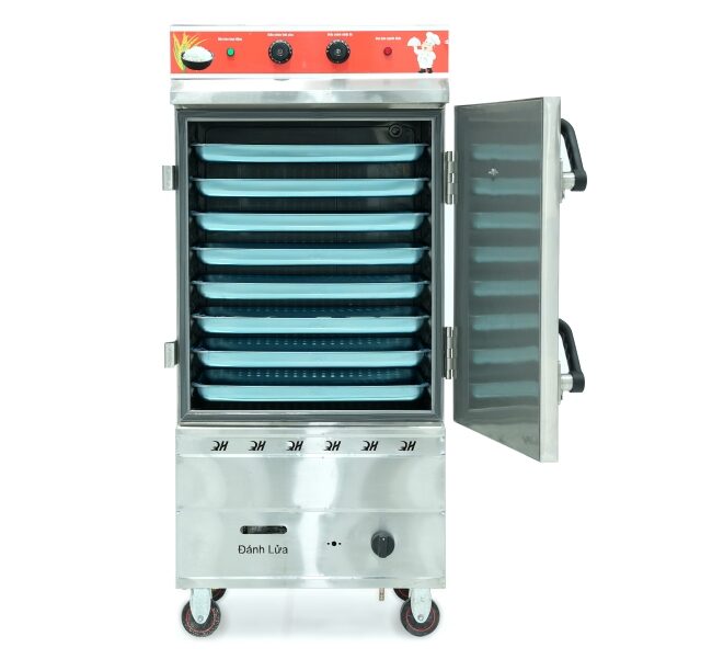 Ưu điểm tủ hấp cơm công nghiệp điện gas 8 khay inox 304