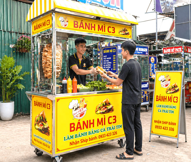 Xe đẩy bán bánh mì cho người mới