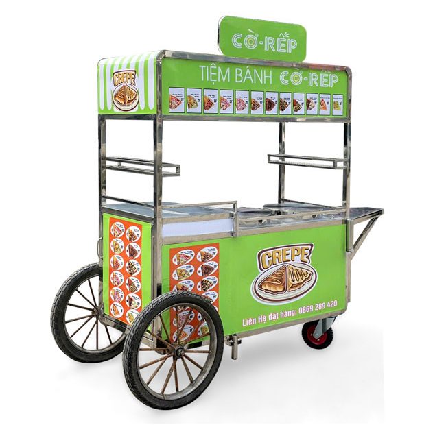 Xe bán bánh cờ-rếp màu xanh thiết kế nổi bật