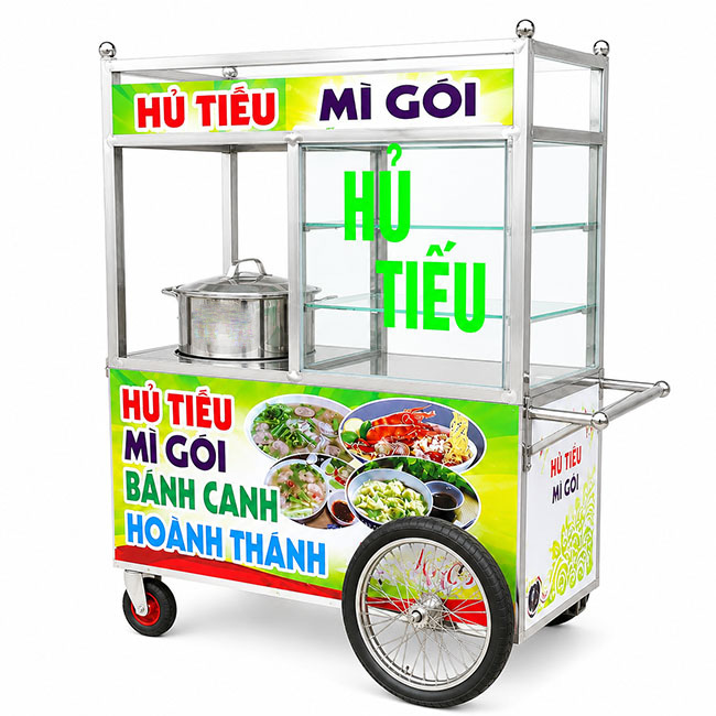 Xe hủ tiếu màu xanh nõn 1m có bánh xe