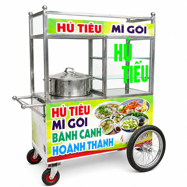 Xe hủ tiếu màu xanh nõn 1m có bánh xe giá tốt