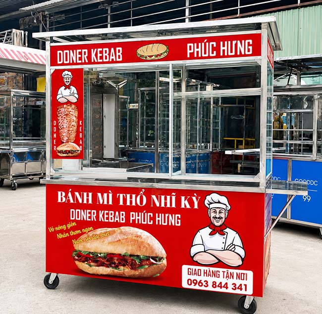 Hệ thống tủ kính trưng bày xe Doner Kebab 1m5
