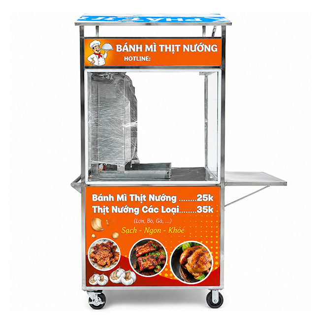 Xe bánh mì Doner Kebab 1m mái chùa màu cam XBM-TNK1.0-MA