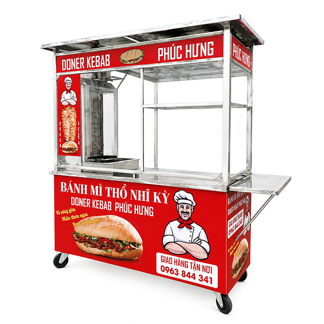 Xe Doner Kebab Phúc Hưng 1m5 mái bằng XBM-TNK1.5-MV