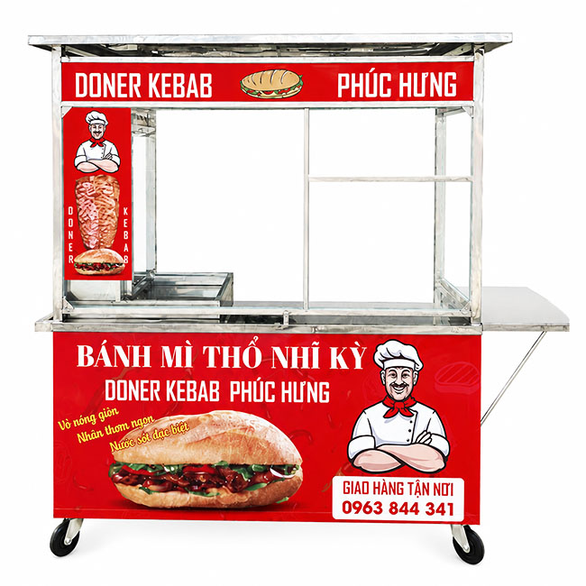 Xe Doner Kebab Phúc Hưng 1m5 mái bằng XBM-TNK1.5-MV