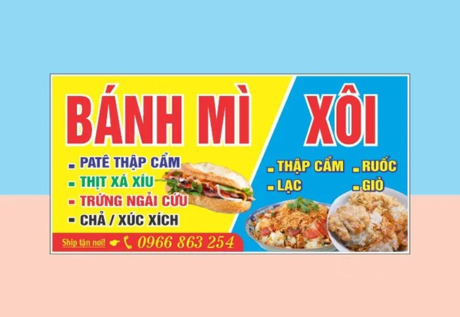 Bảng hiệu bán xôi làm nổi bật món ăn
