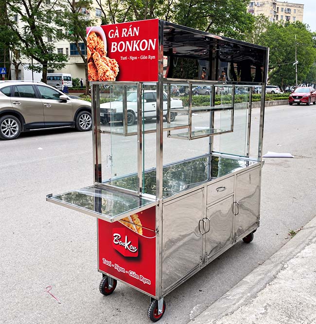 Cấu tạo xe đẩy bán gà rán mái bằng Bonkon 1m5