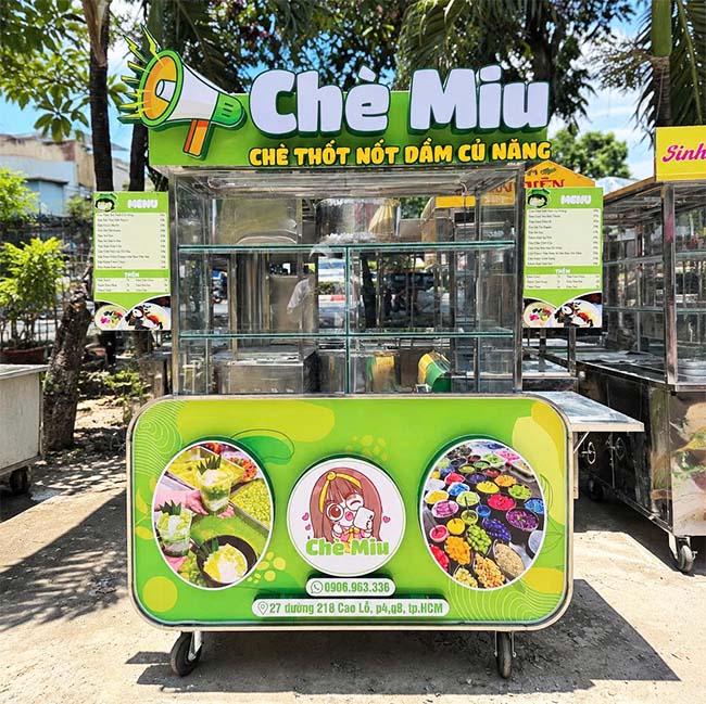 Đặc điểm nổi bật của xe bán chè Miu mái bằng