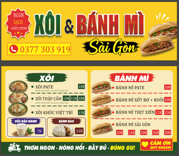 Hình ảnh món xôi và thông điẹp nhận diện