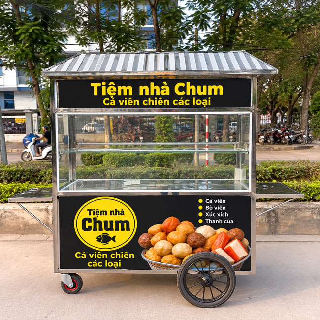 Kích thước 1m5 phù hợp với nhiều mô hình bán cá viên chiên
