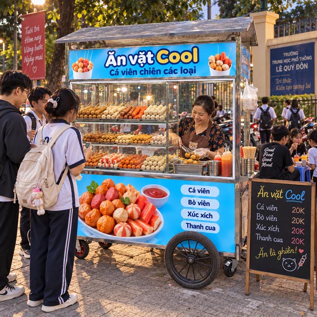Bán tại khu dân cư, chợ đêm và phố ăn vặt
