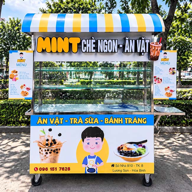 Tổng quan về xe đẩy bán chè Mint mái vòm
