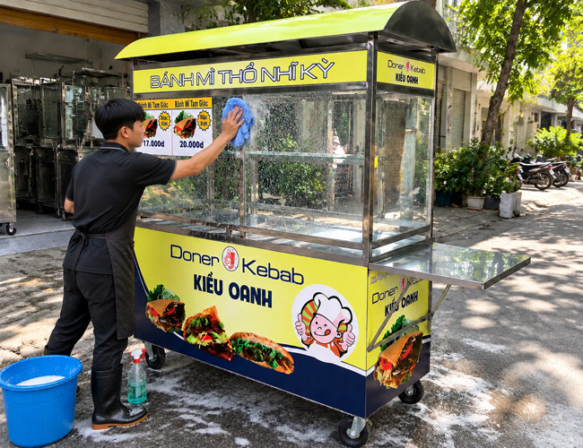 Vệ sinh khu vực chế biến sau mỗi ngày bán