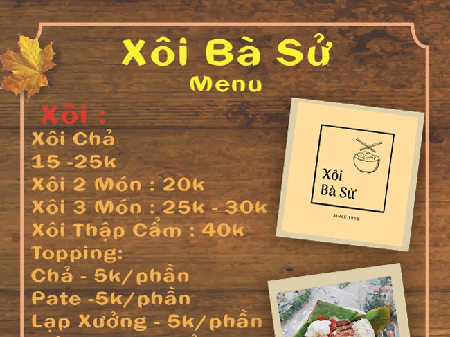 Xây dựng menu bán xôi đơn giản