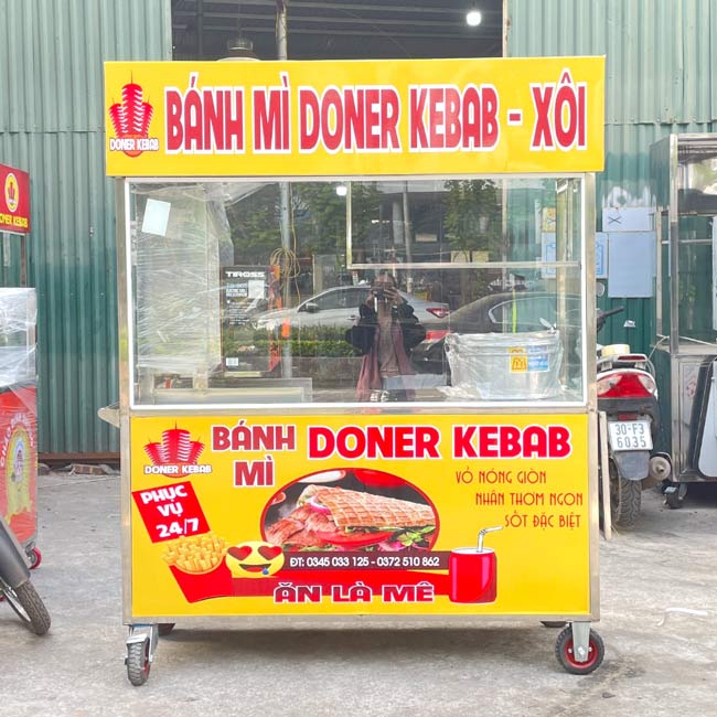 Xe bán bánh mì Doner Kebab xôi 1m6 màu vàng kinh nghiệm chọn mua