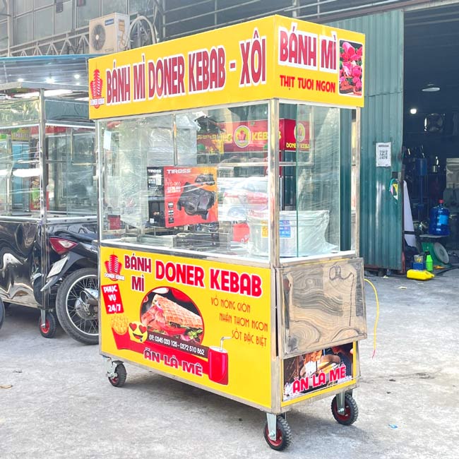 Xe bán bánh mì Doner Kebab - Xôi 1m6 màu vàng nổi bật