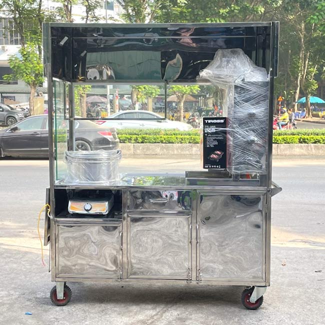Xe bán bánh mì Doner Kebab - Xôi 1m6 màu vàng thiết kế thuận tiện