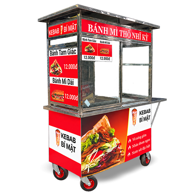 Xe bán bánh mì Kebab Bí Mật 1m2 mái bằng XBM-TNK 1.2