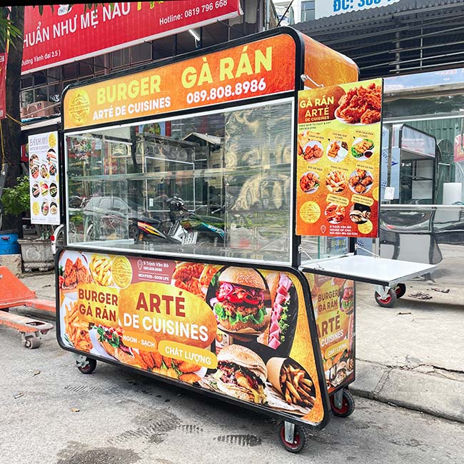Xe bán burger gà rán Arte 1m8 mái bằng phù hợp với nhiều điểm bán