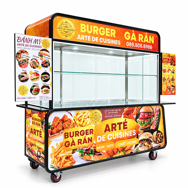 Xe bán burger gà rán Arte 1m8 mái bằng tạo cảm giác hiện đại
