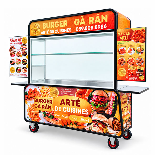 Xe bán burger gà rán Arte 1m8 thiết kế mái bằng