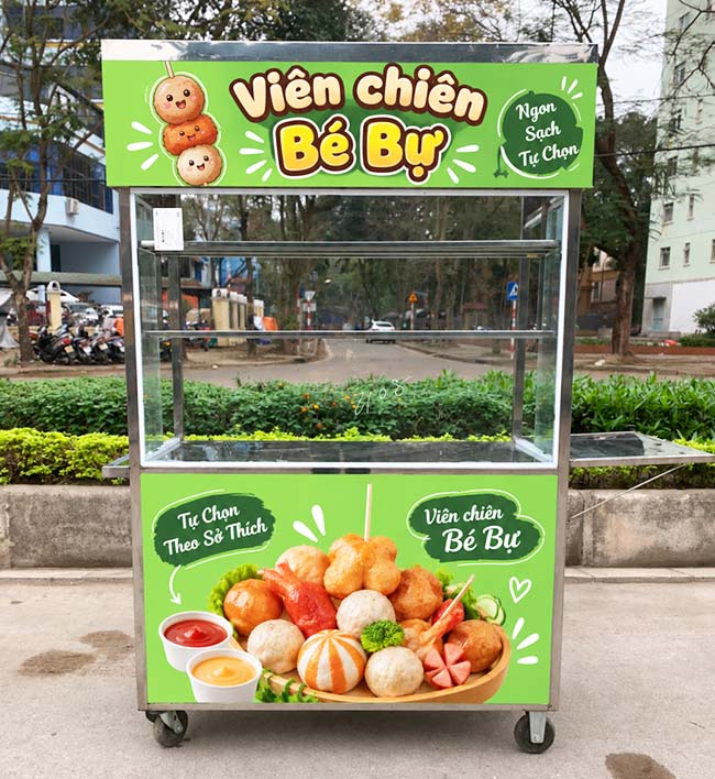 Xe bán cá viên chiên bé bự 1m tối ưu không gian kinh doanh