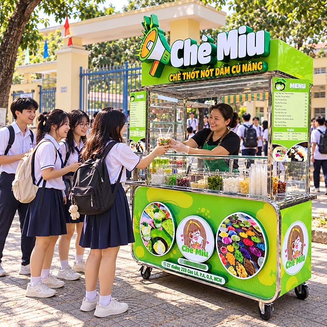 Xe bán chè phù hợp tại khu vực gần trường học