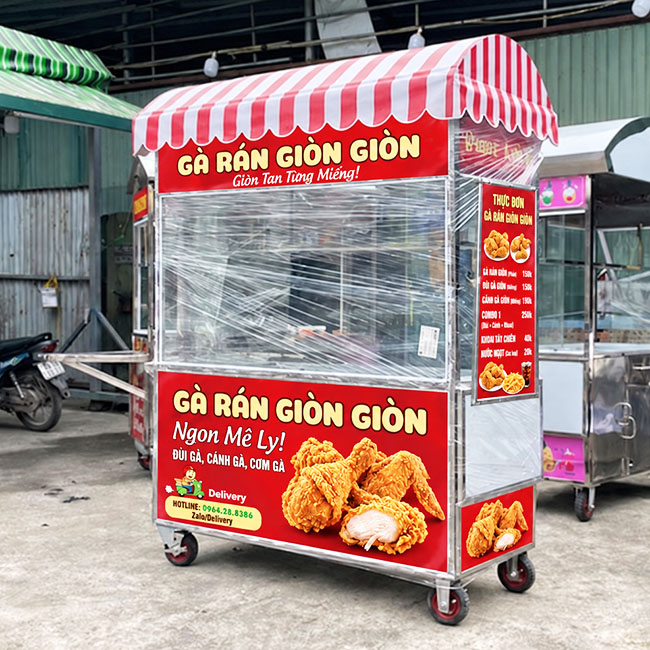 Xe bán gà rán 1m5 thiết kế mái vòm ấn tượng