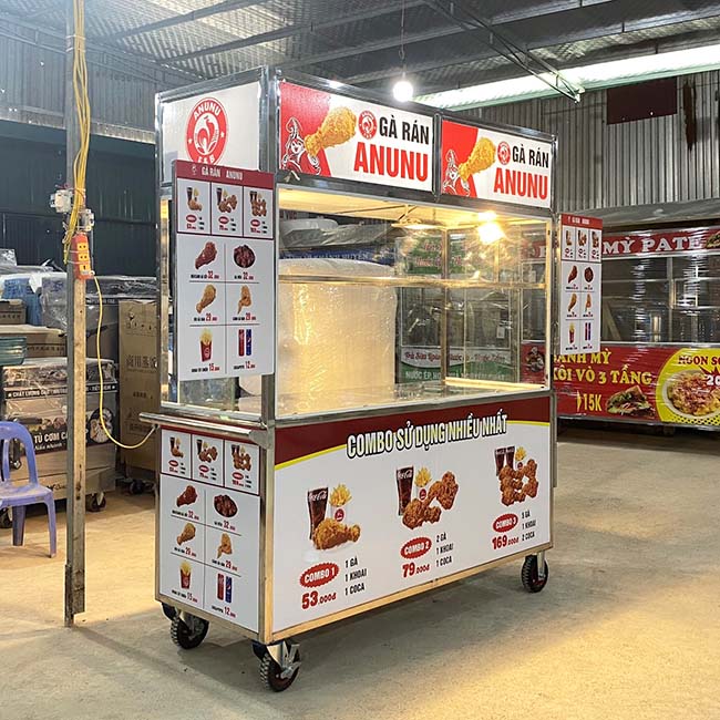 Xe bán gà rán mái bằng Anunu 1m8 phù hợp với người kinh doanh đồ ăn nhanh