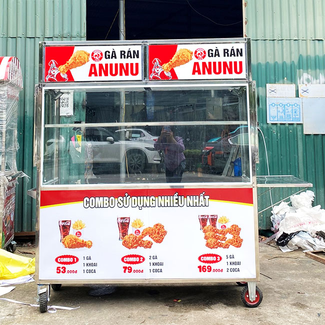 Xe bán gà rán mái bằng Anunu 1m8 phù hợp với nhiều mô hình
