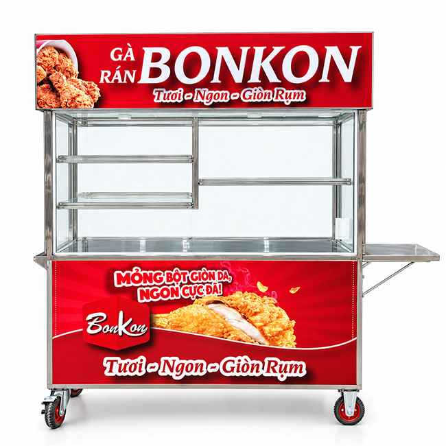Xe đẩy bán gà rán mái bằng Bonkon 1m5