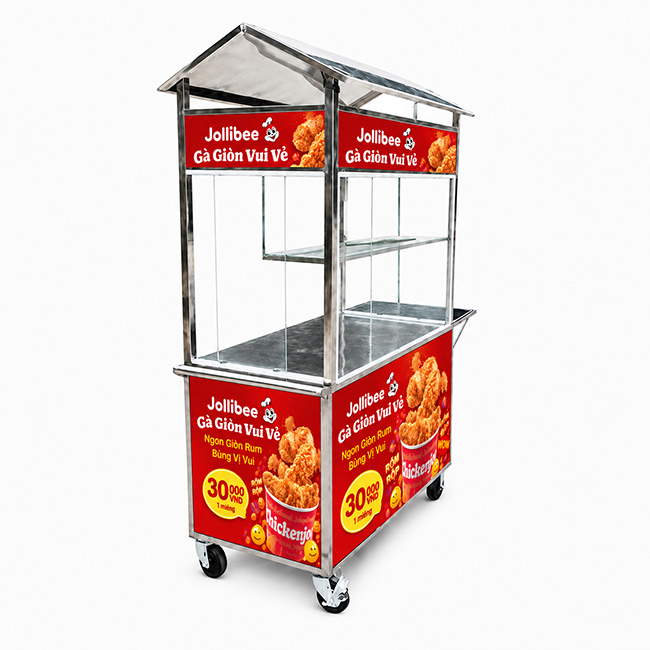 Xe bán gà rán mái chùa 1m2 đầy đủ phụ kiên cần thiết