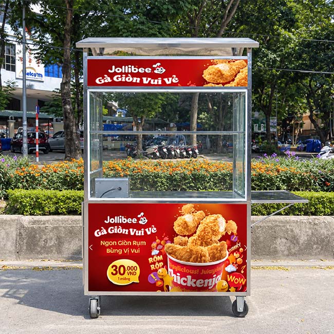 Xe bán gà rán mái chùa 1m2 dễ vận chuyển và bố trí mặt bằng
